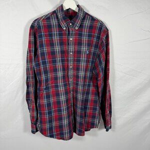 Ralph Lauren Custon Fit Button Down Shirt Mens XL Red Blue Plaid LS Cotton